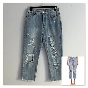Vanilla Star Juniors Distressed 90's Boyfriend Button-Fly Cropped Jean Sz 13